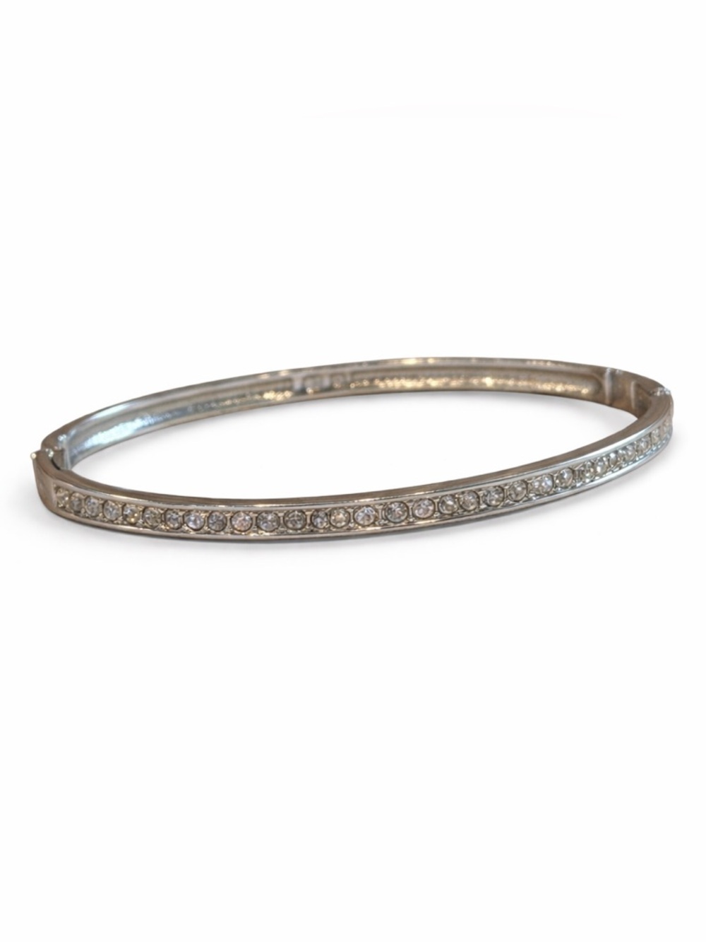 Swarovski Crystal Pavé Silver Hinged Bangle Bracelet